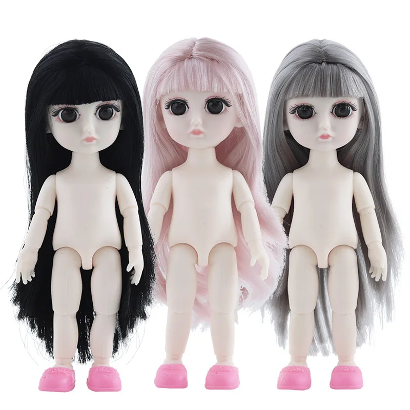 BJD 1/8 Dolls 13 Joint 15cm White Skin Baby Doll With 3D Eyes Naked Nude Body Dress Up Dolls Fashion DIY Toys for Girls Gift