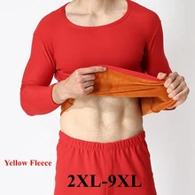 FAISIENS мужские кальсоны из желтого флиса больших размеров 5XL 6XL 7XL 8XL 9XL с круглым вырезом, мужское нижнее белье, топы+ термобелье