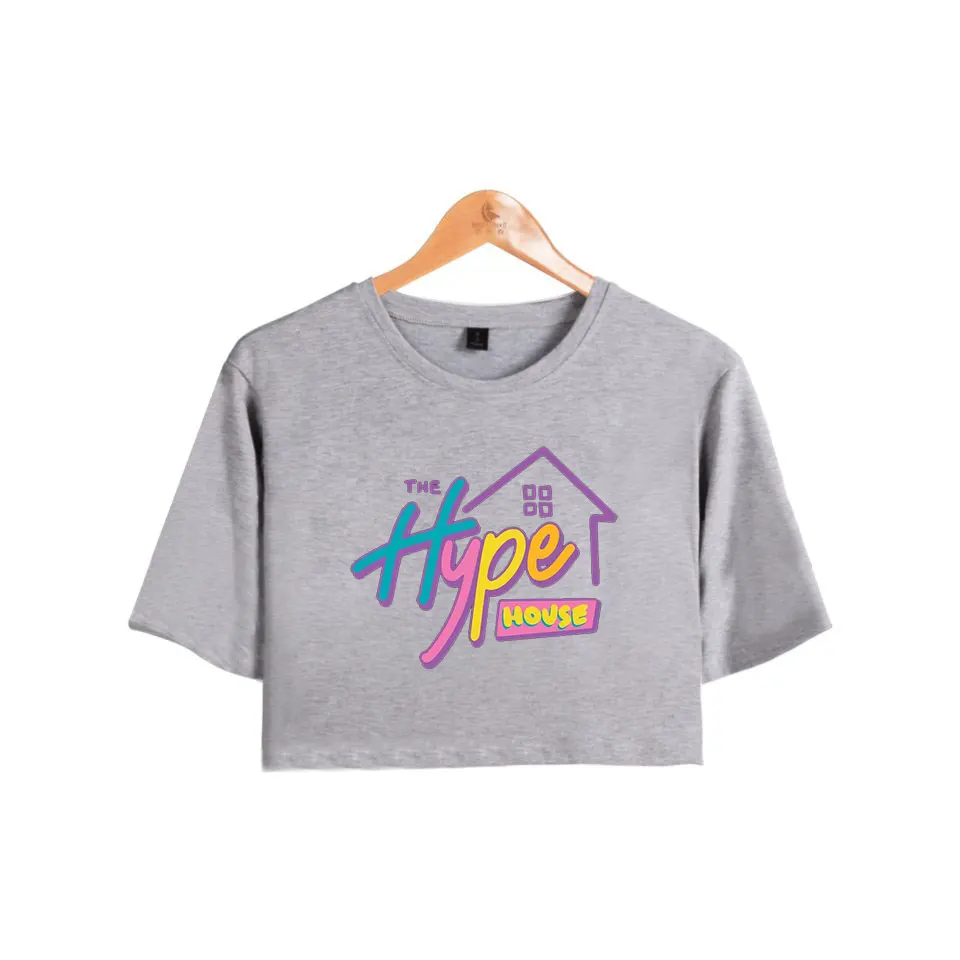 Футболка унисекс с надписью The Hype House топ открытым пупком круглым вырезом большие