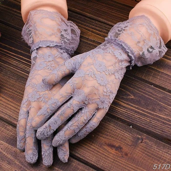 

Women Summer UV Protection Floral Lace Gloves Jacquard Wedding Ruffles Mittens 517D
