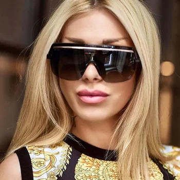 

Oversized Goggle Fishing Sunglasses Women 2020 One Piece Mirror Rhinestone Square Sunglasses Men Luxury Brand Eyewear UV400