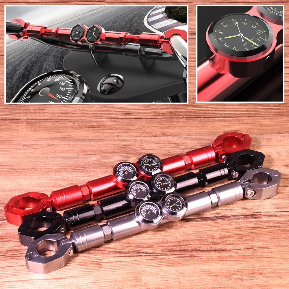 Motorcycle Handlebar Extension Balance Cross Bar Adjustable Waterproof With Clock Barometer Universal Fit for Yamaha Harley KTM (2)