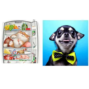 

5D DIY Diamond Embroidery Cat in Fridge Diamond Painting & Full Drill Bow Puppy 5D Diamond Painting