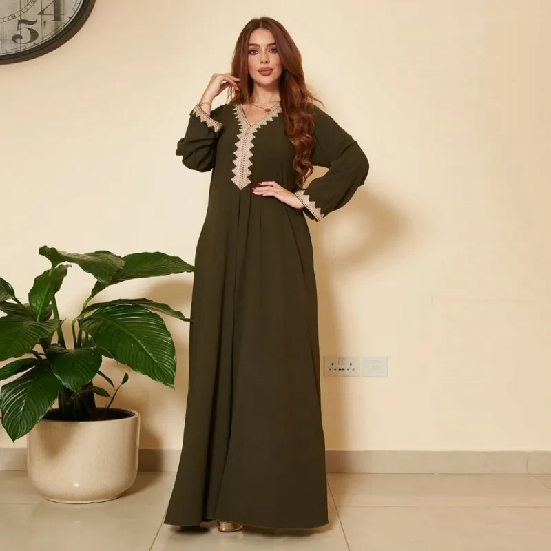 Middle Eastern Ethnic Dresses Muslim Ladies Robe African Long Sleeved Dress Spring Plus Size Casual Womens Loose Slim Long Skirt