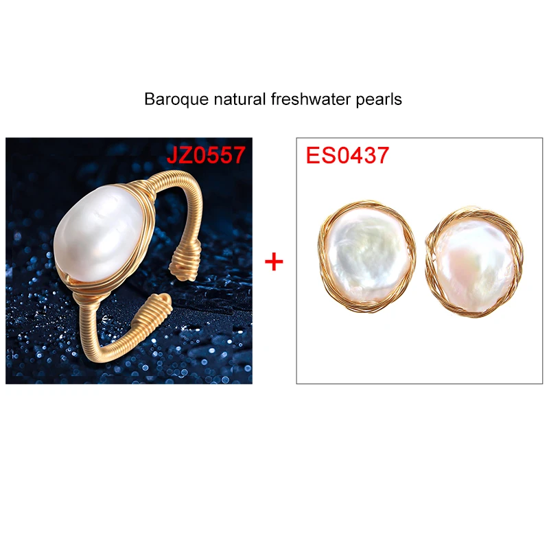 Перламутровое кольцо, натуральный жемчуг, ручная работа, барокко, Жемчужное ювелирное изделие, креативный дизайн, перламутровые Кольца для женщин, вечерние, подарок, хорошее ювелирное изделие - Цвет камня: JZ0557-ES0437
