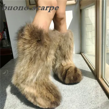 

2019 autumn and winter new scorpion fur fur leather flat high-top warm fur snow boots