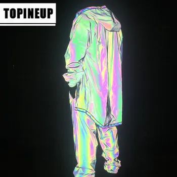 

Women Fashion Solid color loose irregular long stitching coat Hooded luminous jacket