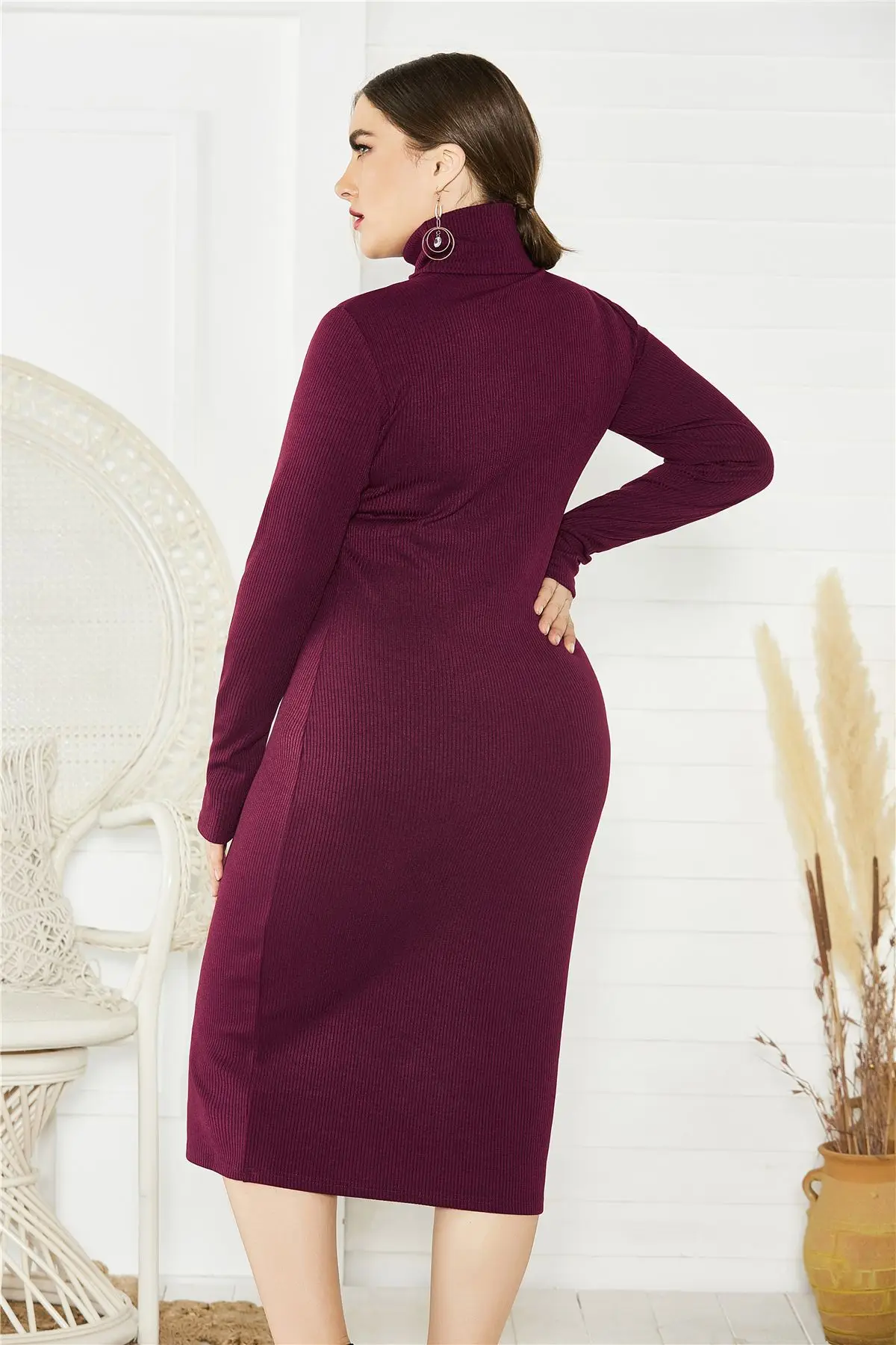 Зимнее платье размера плюс 4xl 5xl XXXXL XXXXXL вязаное платье с длинным рукавом стрейч водолазка вязаный свитер платья для женщин осень
