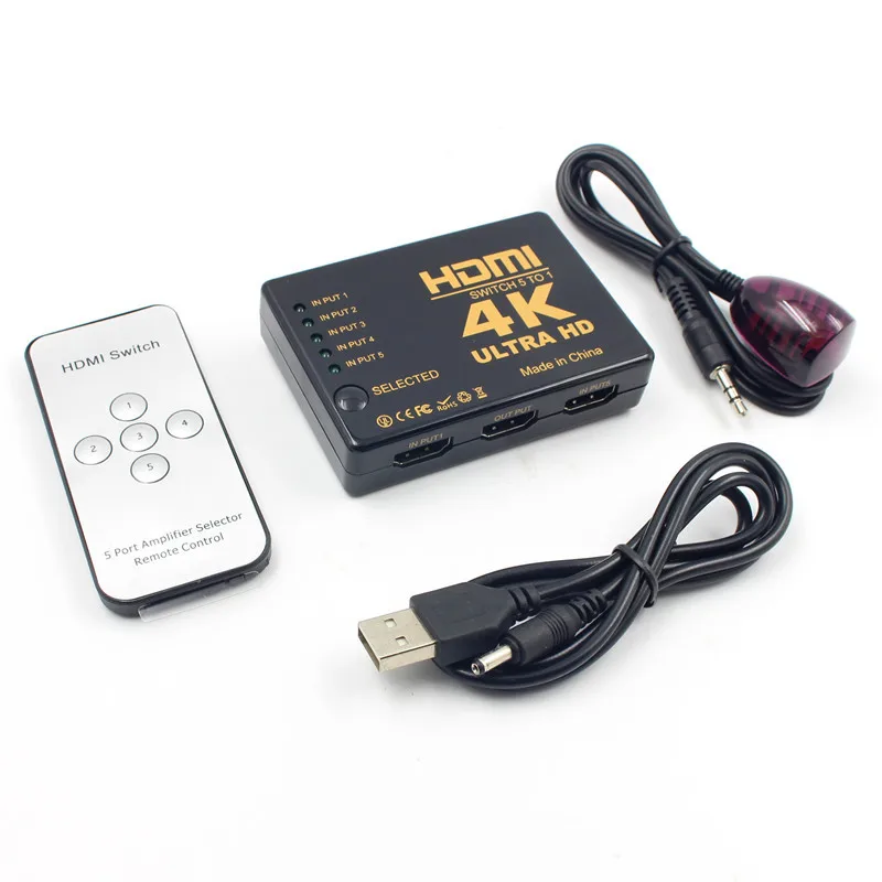Tonbux HDMI сплиттер переключатель адаптер 5 портов Umschalter Verteiler 4K Ultra HD HDCP 3D HDR - Цвет: Black