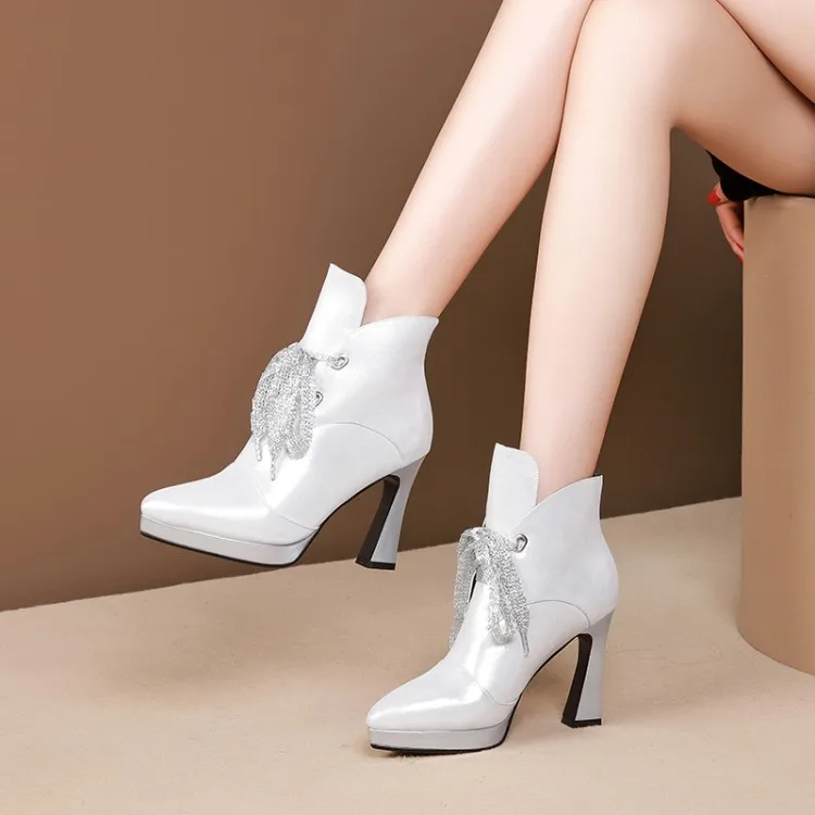 Botines MLJUESE 2020 para mujer de piel de oveja, color plateado, con  cordones, puntiagudos, botas cortas de invierno con plataforma de felpa  para mujer|Botas hasta el tobillo| - AliExpress