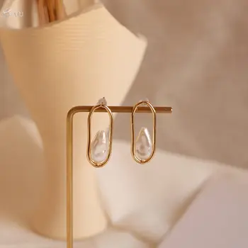 

AOMU Fashion 2020 Design Drop Earring Irregular Natural Pearl Pendant Drop Dangle Earring For Women Simple Earring Jewelry