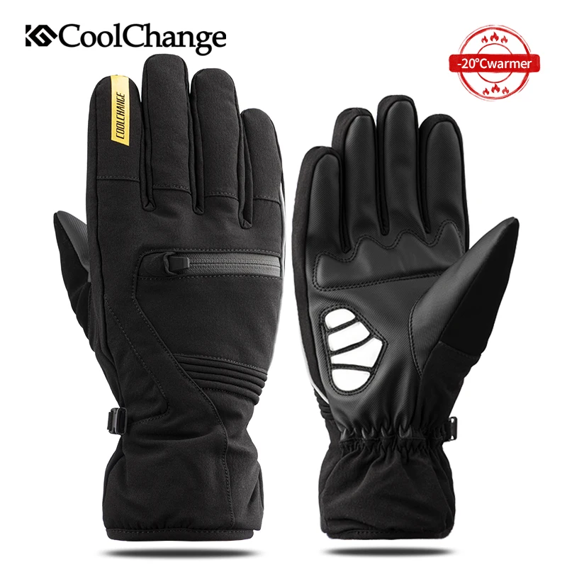 

CoolChange Bicycle Winter Gloves Outdoor Waterproof Warm Thermal Thick Cycling Gloves Long Finger MTB Bike Gloves Men Women