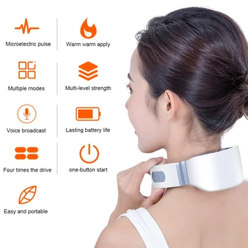 

Relieve EMS Electromagnetic Pulse Neck Massager English Voice Version Health Care Smart Cervical Massager Heating Fatigue Pain
