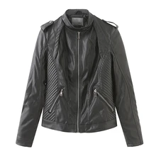 Jackets And Coats Women Autumn Winter Slim Long Sleeve Stand-up Collar Zipper PU Faux Leather Motorcycle Jackets Outerwear Femme