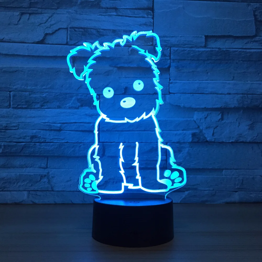 7 цветов Изменение Usb 3D Led моделирование милая собака настольная лампа спальня
