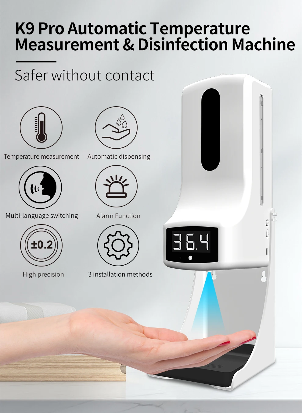 Dispensador de Sabão Inteligente sem Contato Novo Automático Líquido Sensor Termômetro Infravermelho Digital Mãos Lavagem Desinfetante Livre k9 Pro 3 Cheap Automação predial