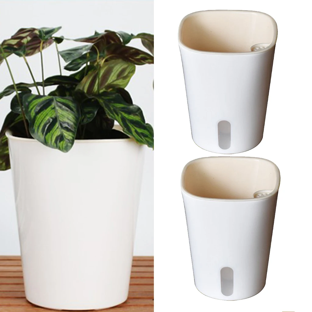 2 Pack 7'' H Modern Self Watering Plastic Flowers Pots For African Violet Orchid