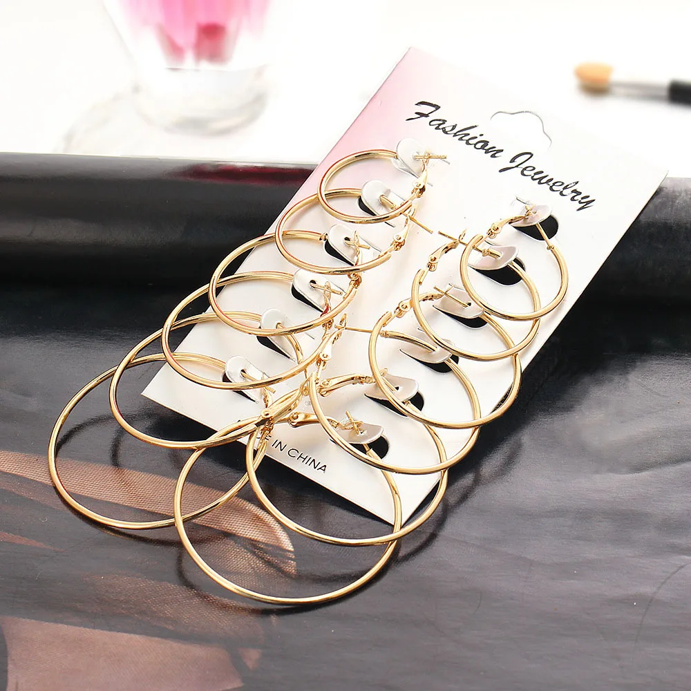 Poputton Gold Color Large Hoop Earrings For Women Silver Simple Circle Punk Brincos Round Party Jewelry | Украшения и аксессуары