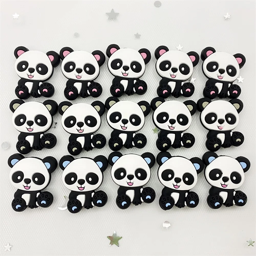 5pcs 팬더 실리콘 비즈 Teether  Teething 펜던트 BPA 무료 식품 학년 실리콘 Teethers 베이비 케어 Pacifier 체인 DIY