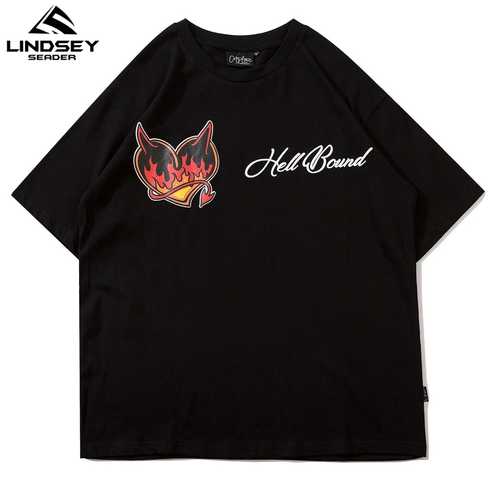 

LINDSEY SEADER 2021 Men's T-shirt Hip Hop Short Sleeve Summer Letters Printed Heart Tshirts Oversize Harajuku Top Tees Clothing