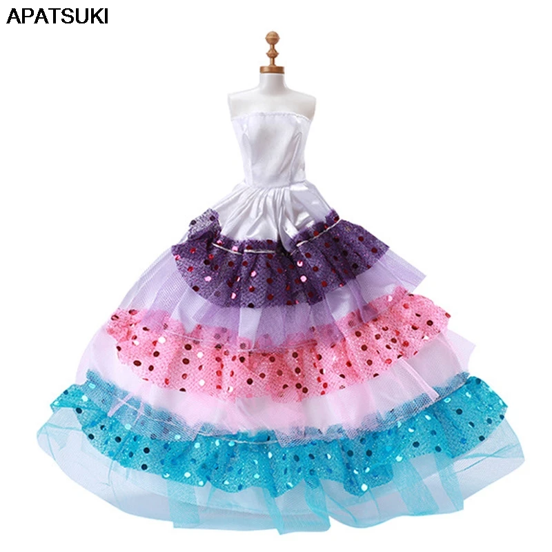 Abiti Da Bambola A Strati Arcobaleno Multicolore Abiti Per Abiti Da Bambola Barbie Abito Da Ballo Costume Da Ballo 1/6 Bambole Bjd Accessori Giocattol