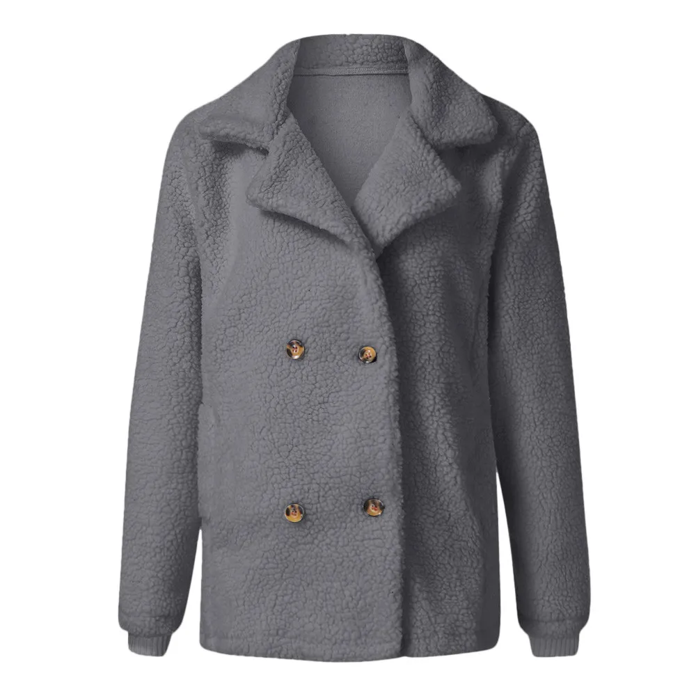 Плюшевое пальто размера плюс, толстая флисовая куртка, зимняя женская куртка с отворотом, длинным рукавом, на пуговицах, с карманами, плюшевое пальто, верхняя одежда, пальто 8,23