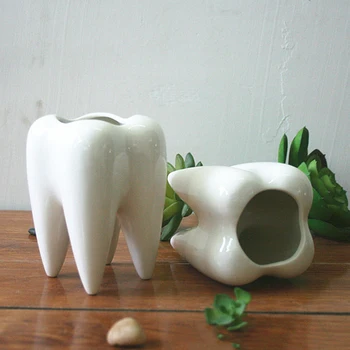 

Kawaii Ceramic Flowerpot Tooth Shape Succulent Planter Cute Green Plants Flower Pot with Hole Creative Gift Dropshipping