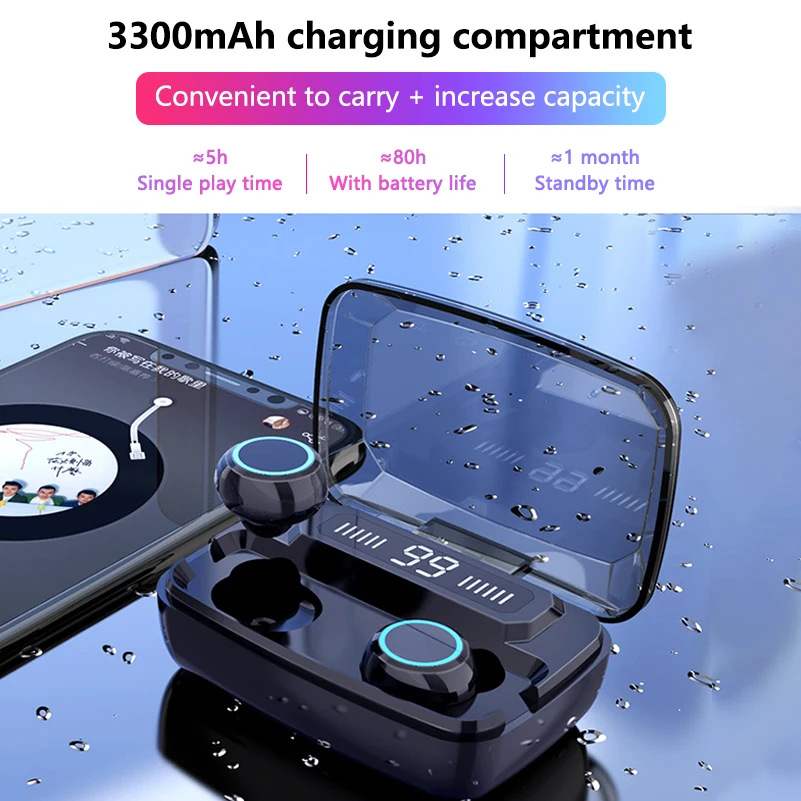 TWS Bluetooth 5 0 Earphones Wireless Headphones HiFi 8D Stereo Sports IPX7 Waterproof Earbuds Headset with 3300mAh Charging Box