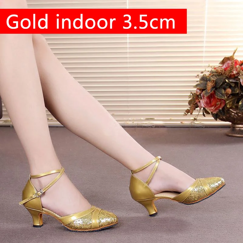 Женская обувь для латинских танцев; zapatos mujer BAILE latino; Модная Современная танцевальная обувь для танго; Танцевальная обувь для женщин - Цвет: gold indoor 3.5cm