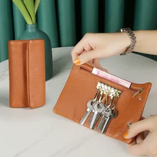 

Cowhide Key Case Women's Compact Mini Leather Genuine Storage Large Capacity Simple Unisex Mens Wallet One Coin Purse