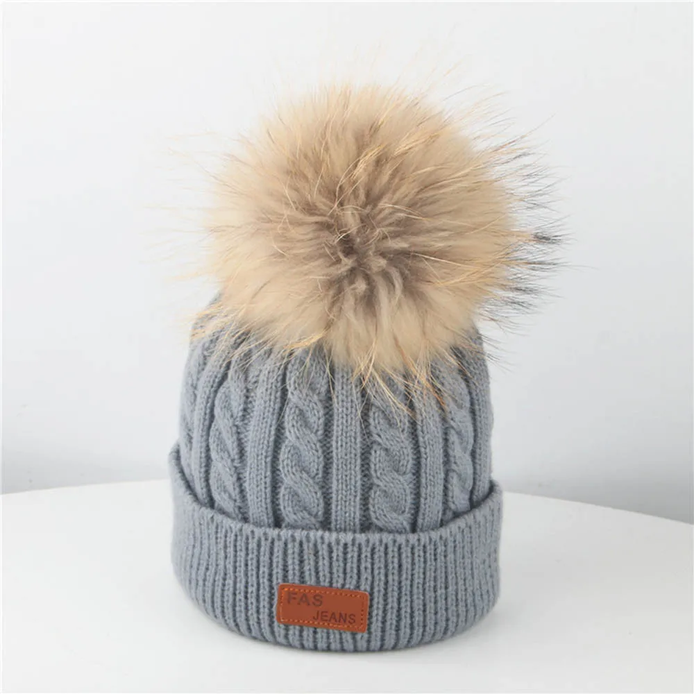 GY Toddler Hat Girl Boy Baby Infant Winter Crochet Knit Hat Beanie Knitting Wool Hemming Hat Hairball 2-8 Years Kids Cap Hat C800 - Цвет: GY