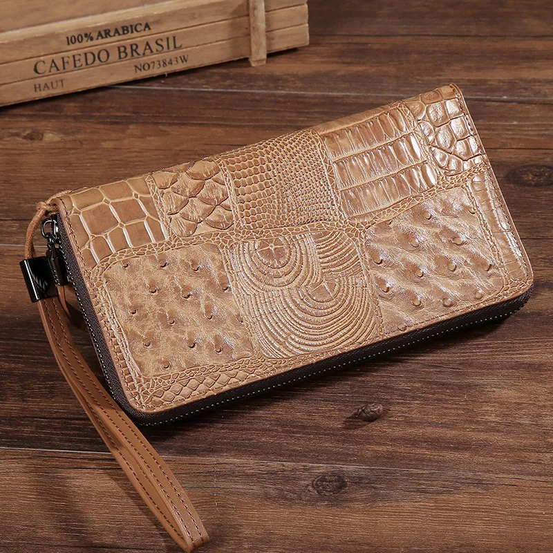 

Men Genuine Leather Hand Grab Bag Large Capacity Casual Long Wallet Clutch Ostrich Crocodile Pattern Wallet