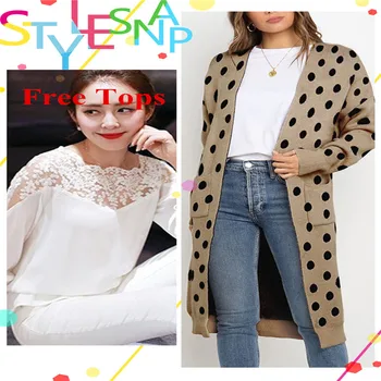 

Free Blouse +Women's Coat Knitted Leopard Pattern Autumn Winter 2019 Fashion Casual All-match Sweaters Loose Long Coat