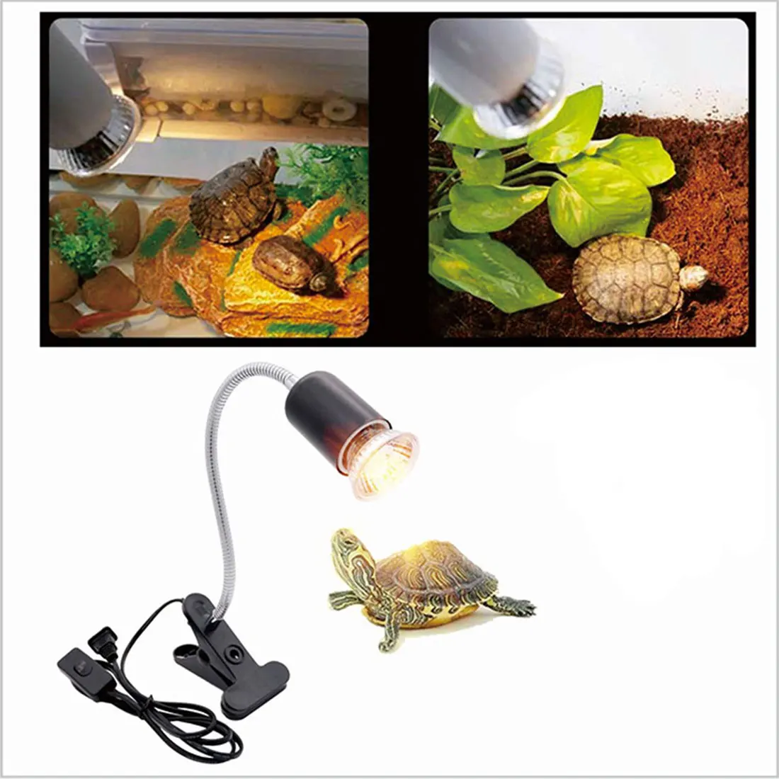 Lampe chauffante à col de cygne réglable pour reptile, lampes chauffantes pour aquarium, tortue, lézard, terrarium de salle, clip enfichable, noir et blanc, précieux