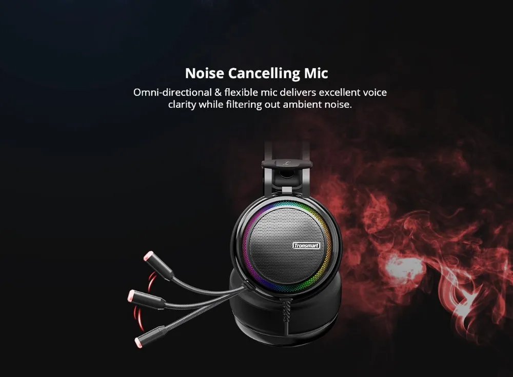 Игровая гарнитура Tronsmart Glary 7,1 Virtual Surround Sound стерео звук с цветное светодиодное освещение USB интерфейс микрофон для ПК