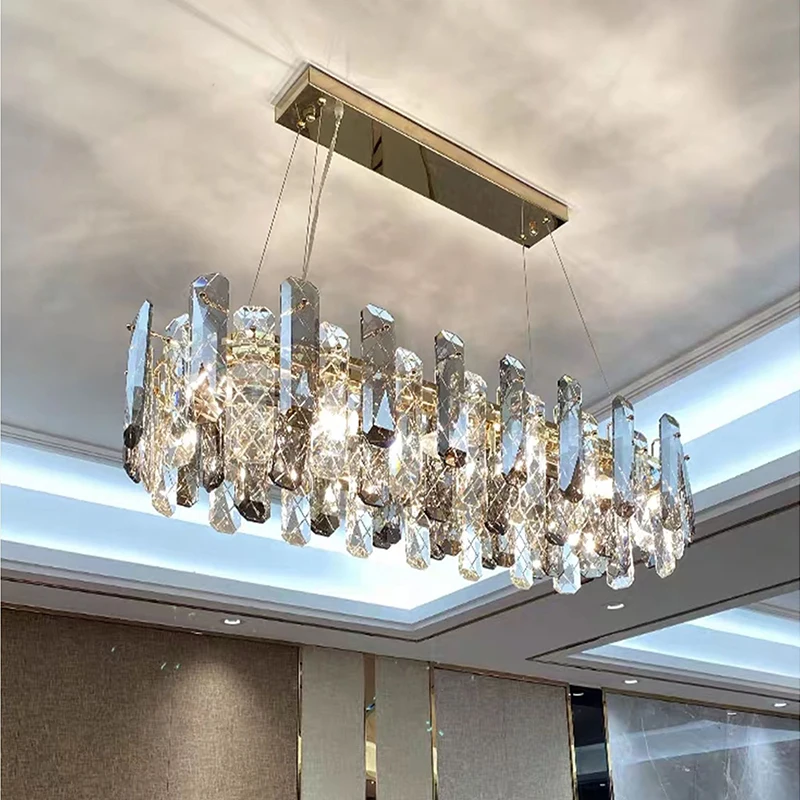 LED Modern Gray&Clear Crystal Round Golden Chandelier HangingLight Lampen Lustre Suspension Luminaire For Dinning Room