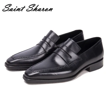 

Classic luxury leather men's shoes casual men's office business wedding shoes black brown buckle slip-ons