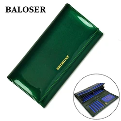 BALOSER Genuine Leather Women Wallet Luxury Long Clutch Wallet ID Card Holder Coin Purse
