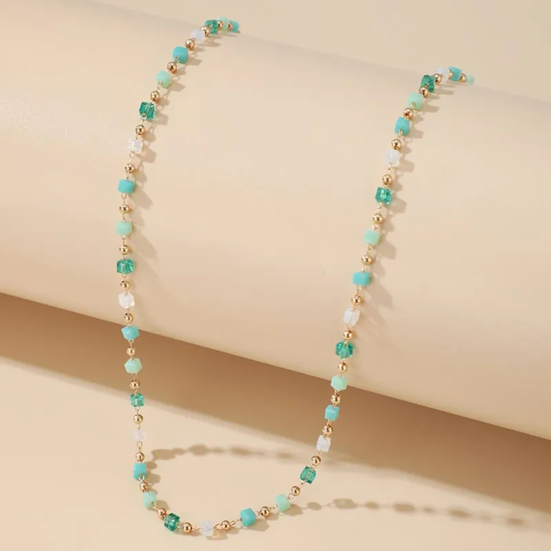 Simple Colorful Rice Bead Tassel Pendant Necklace Bohemian Short Chain Collar Five Pointed Star Choker Necklace For Womens Girls
