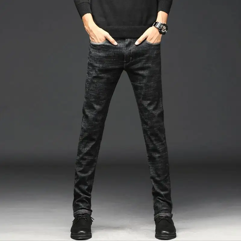

Trousers Jeans New Black Men Youth Denim Pencil Pants Slim Full Length England Style