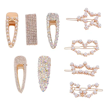 

9pcs Hair Clips Set Delicate Hairpins Geometric Hair Jewelries Pearl Barrettes for Women Girls