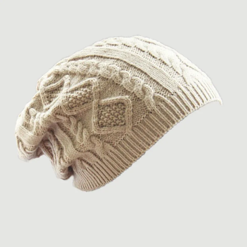beige Winter Women Hats Beanies Black Knitted Twist Female Caps Bonnet Elastic Warm Girls Hats czapka zimowa - Цвет: beige