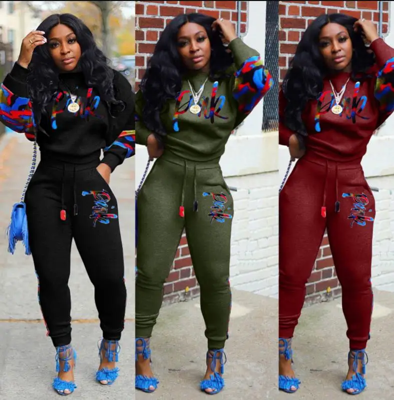 2 Two Piece Set Women track suit tops and pants hooded suit fashion big ...