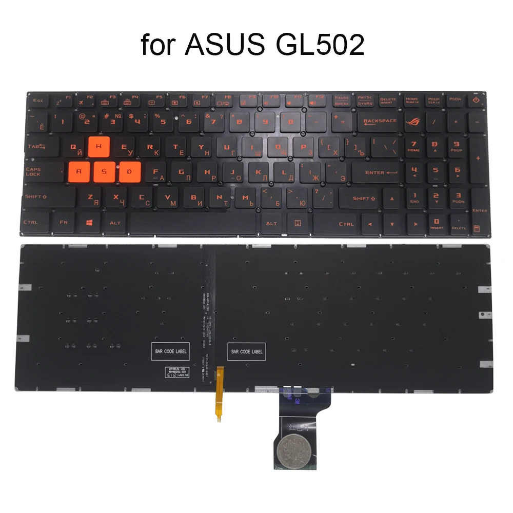 Teclado do Portátil com Luz de Fundo para Asus Rog Strix Gl502vm Gl502v-ds74 Gl502vy Gl502 vs Gl502v Russo e Russo Laranja