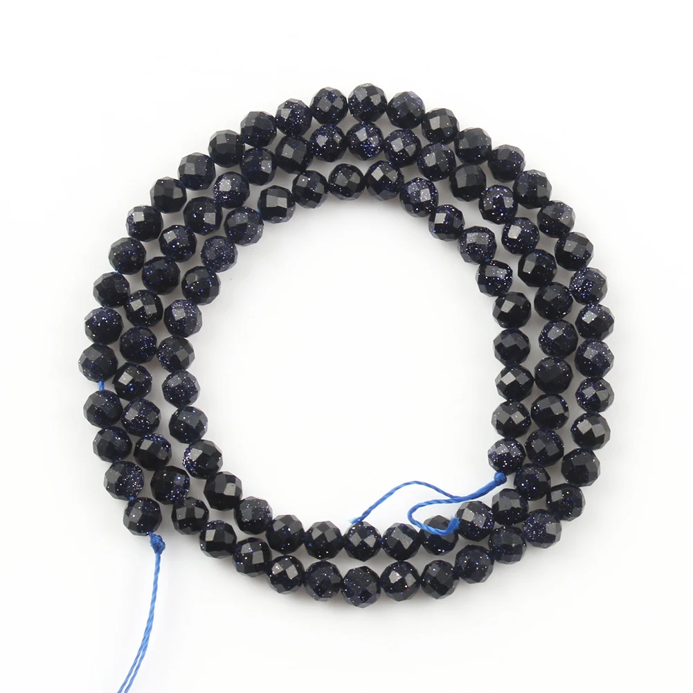 Faceted Blue Natural Sandstone Beads for Jewelry Making - Handmade Waist Beads, Women's Stone Beads Collection