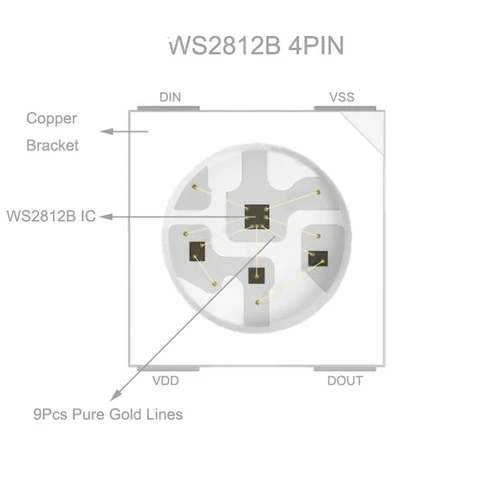 WS2812B RGB LED 칩 5050SMD 10-1000PCS, 흑백 PCB WS2812 개별적으로 다룰 수 있는 칩 픽셀 DC5V 4