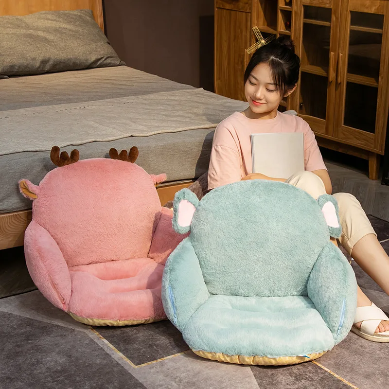 Rabbit Chair Cushion Back Support Ears Seats Cushion with Backrest, Thick  Double-Sided Chair Pads with Strap Girl Stool Cushion Student Butt Cushion  for Home Office 17inch (Grey Blue Pink) 