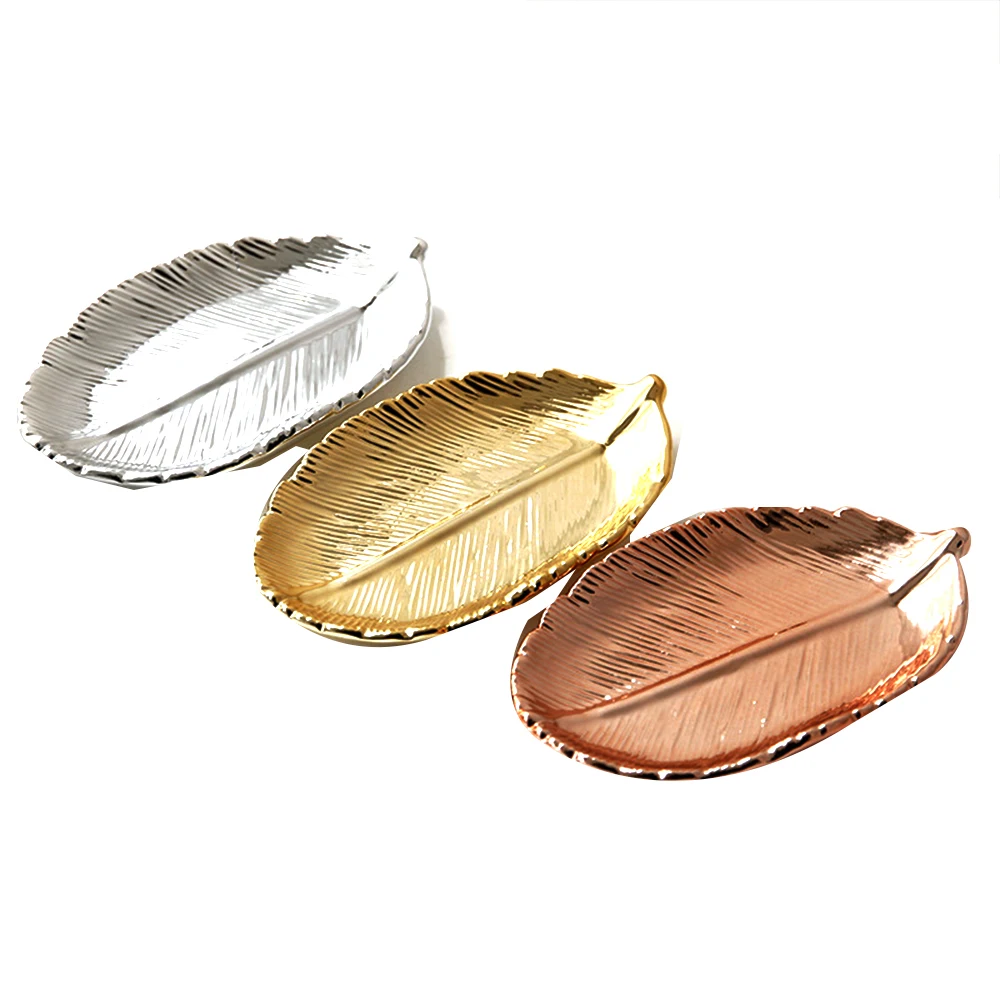 

Gold Leaf Ceramic Plate Storage Organizer Tray Box Valet Key Phone Coin Box