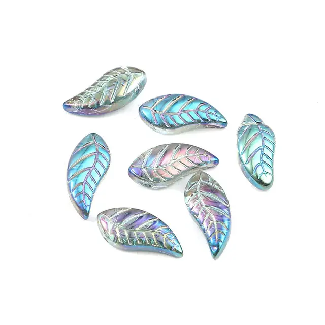 50 PCs Doreen Box Glass Beads Leaf Multicolor AB Rainbow Bead For DIY Fashion Bracelet Jewelry Making16x 8mm, Hole: 0.9mm 1