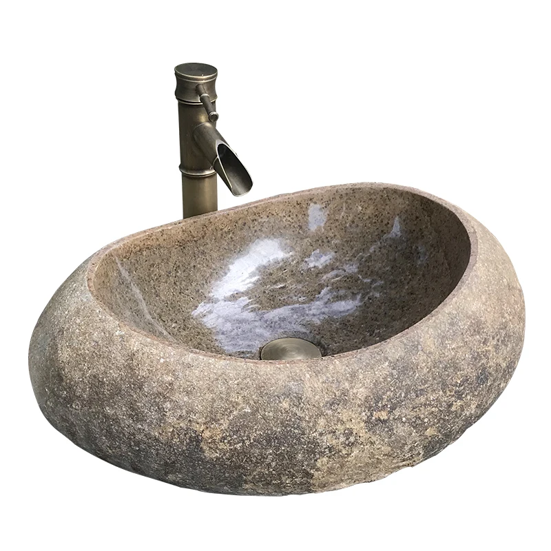 Natural Pebble Wash Basin Outdoor Stone Washbasin Courtyard Rough Stone Pool Garden Retro Table Basin Outdoor 5